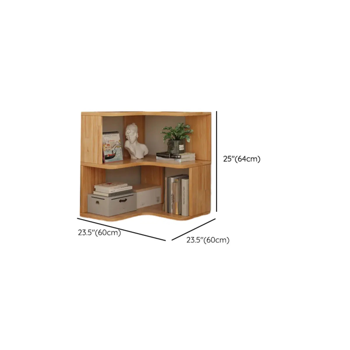 Modern L-Shape Natural Finish Wood Corner Bookcase Image - 15