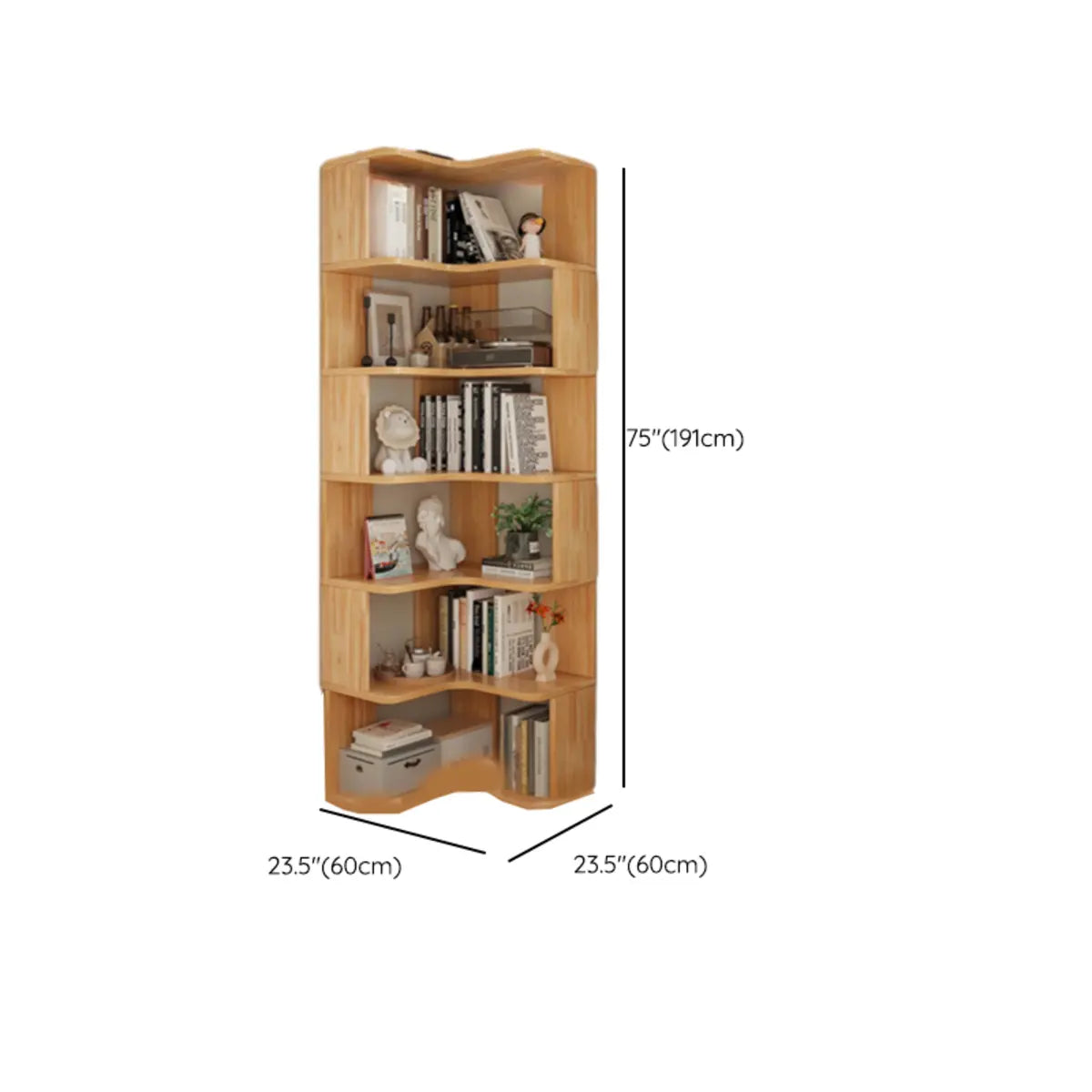 Modern L-Shape Natural Finish Wood Corner Bookcase Image - 17
