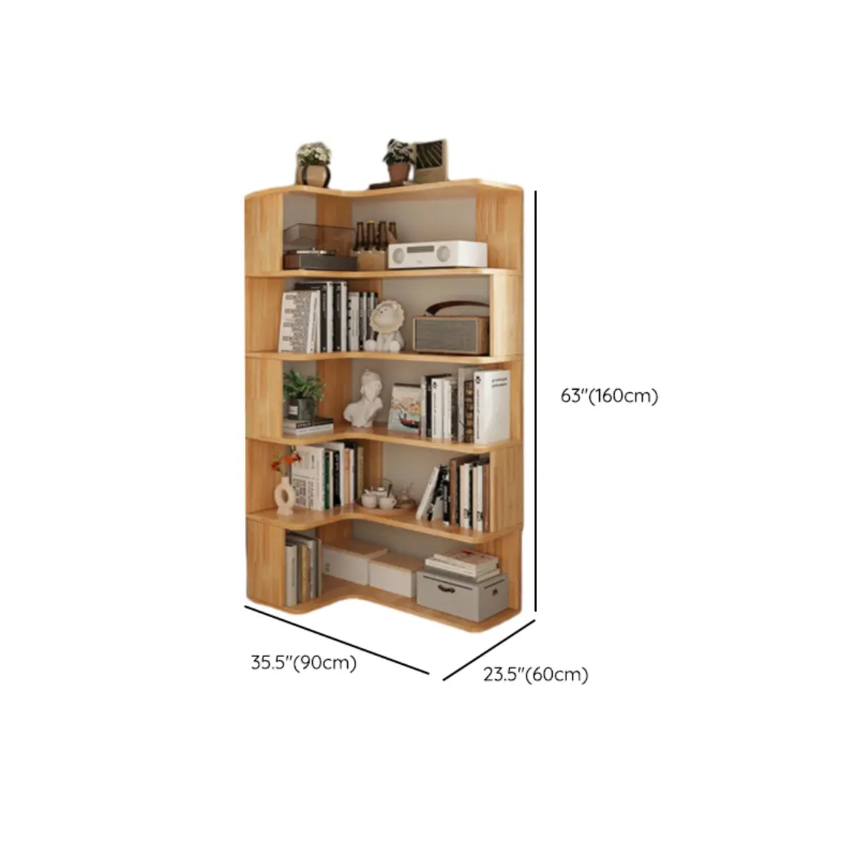 Modern L-Shape Natural Finish Wood Corner Bookcase Image - 18