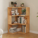 Modern L-Shape Natural Finish Wood Corner Bookcase Image - 3