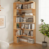 Modern L-Shape Natural Finish Wood Corner Bookcase Image - 4