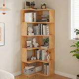 Modern L-Shape Natural Finish Wood Corner Bookcase Image - 7