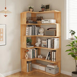 Modern L-Shape Natural Finish Wood Corner Bookcase Image - 9