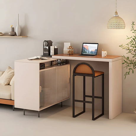 Modern L-Shaped Extendable Bar Table with Storage Image - 2