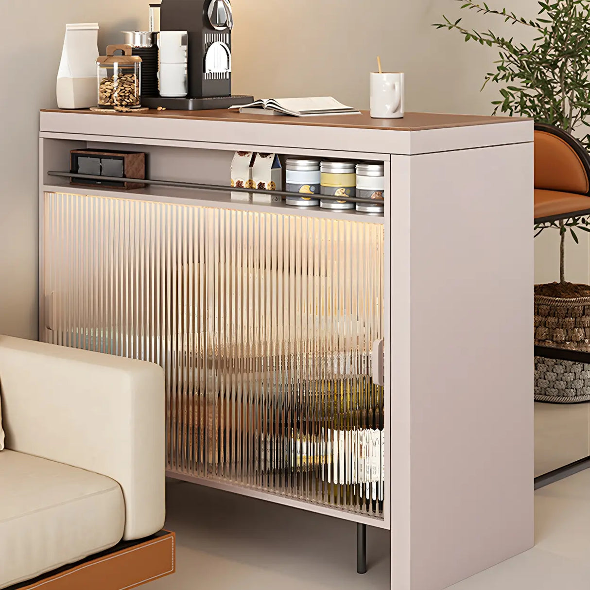 Modern L-Shaped Extendable Bar Table with Storage Image - 4