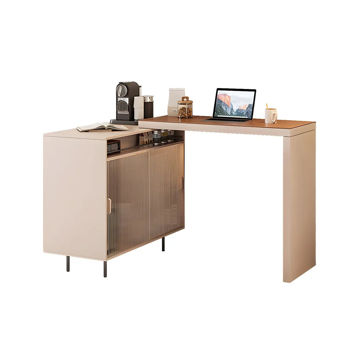 Modern L-Shaped Extendable Bar Table with Storage Image - 5