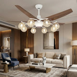 Modern Large 5-Blade Reversible Glass Globe Ceiling Fan Light Image - 1