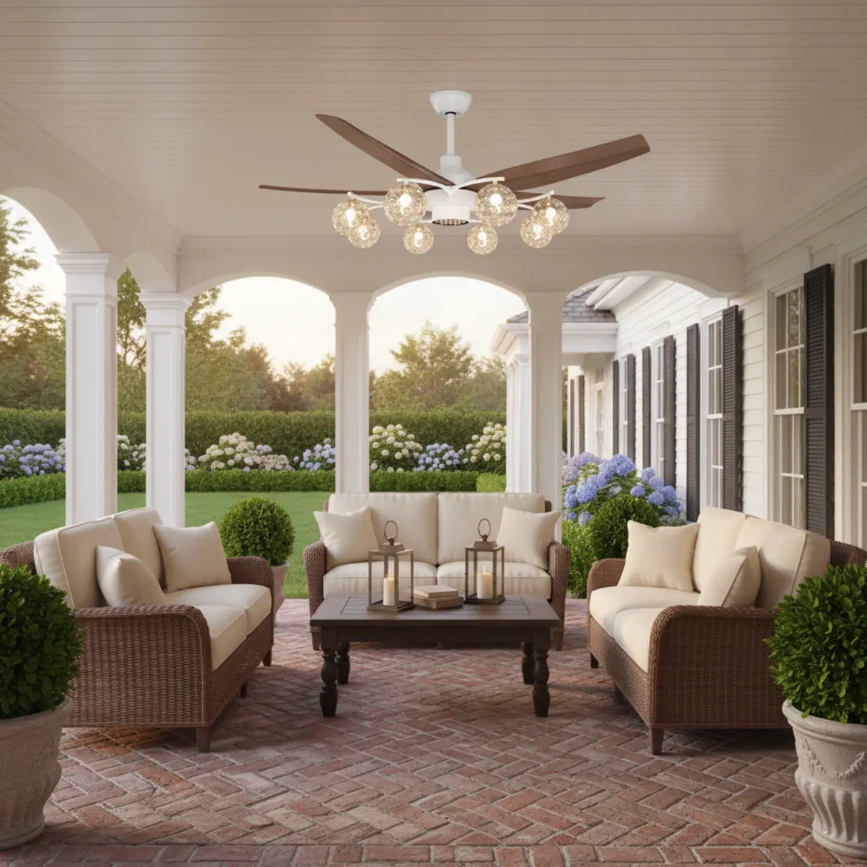 Modern Large 5-Blade Reversible Glass Globe Ceiling Fan Light Image - 2