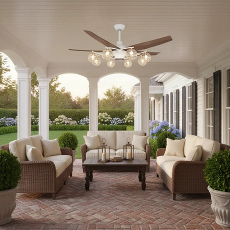 Modern Large 5-Blade Reversible Glass Globe Ceiling Fan Light Image - 2