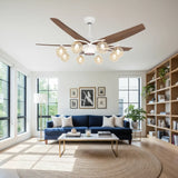 Modern Large 5-Blade Reversible Glass Globe Ceiling Fan Light Image - 3