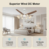 Modern Large 5-Blade Reversible Glass Globe Ceiling Fan Light Image - 5