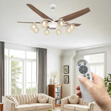 Modern Large 5-Blade Reversible Glass Globe Ceiling Fan Light Image - 7