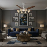 Modern Large 5-Blade Reversible Glass Globe Ceiling Fan Light Image - 8