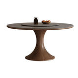 Modern Lazy Susan Stone Round Gray Wood Dining Table Image - 2