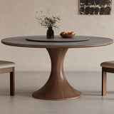 Modern Lazy Susan Stone Round Gray Wood Dining Table Image - 3