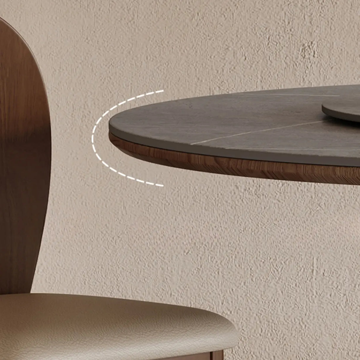 Modern Lazy Susan Stone Round Gray Wood Dining Table Image - 4