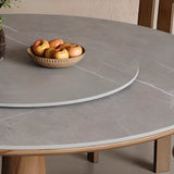 Modern Lazy Susan Stone Round Gray Wood Dining Table Image - 6