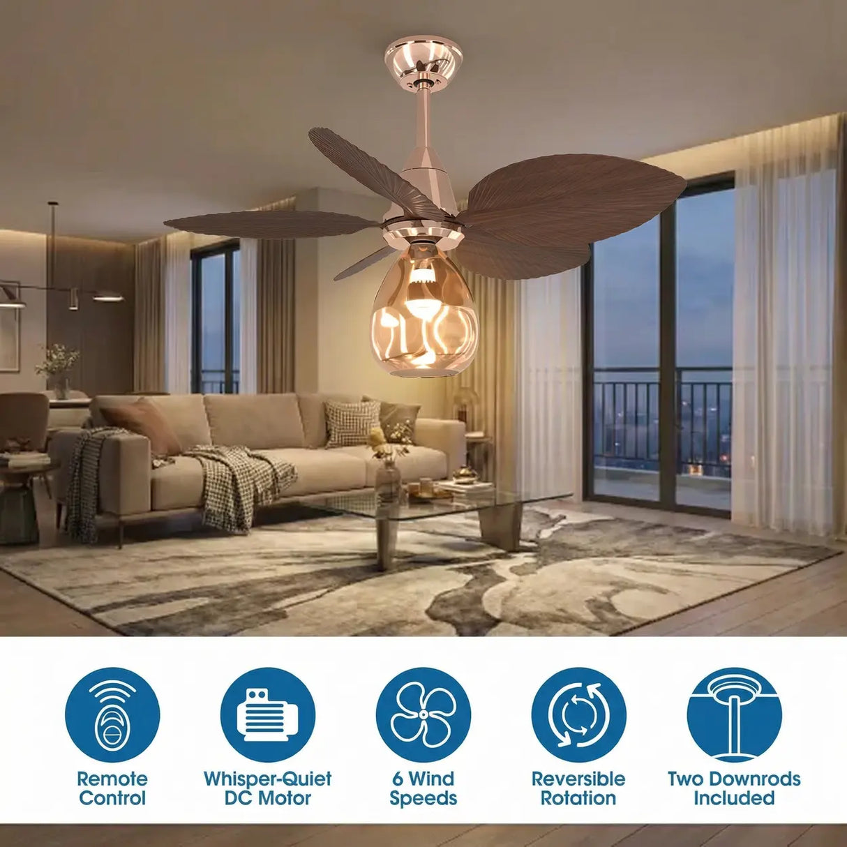 Modern Leaf Remote Control Adjustable Ceiling Fan Light Image - 5