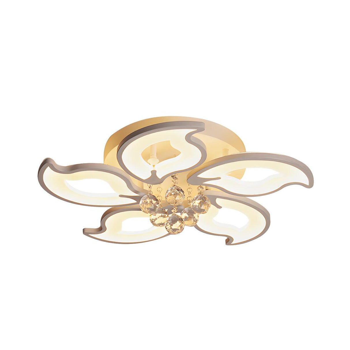 Modern Leaf-Shaped Crystal LED Semi-Flush Mount Light Image - 3