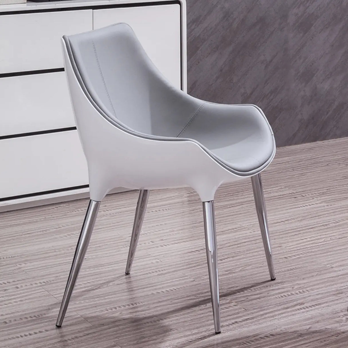 Modern Leather Armless Upholstered Solid Back Dining Chair Image - 2