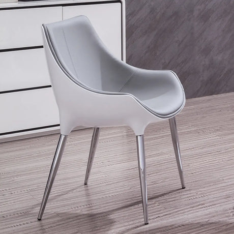 Modern Leather Armless Upholstered Solid Back Dining Chair Image - 2
