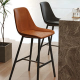 Modern Leather Counter Height Bar Stool with High Back Image - 1