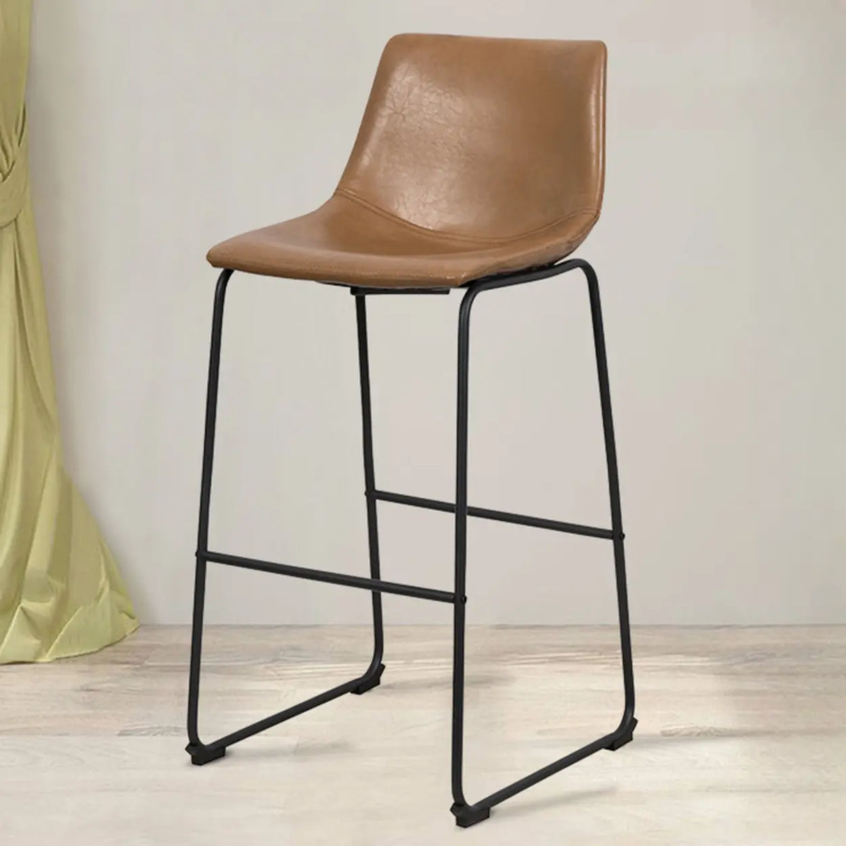 Modern Leather Counter Height Bar Stool with Metal Legs Image - 3