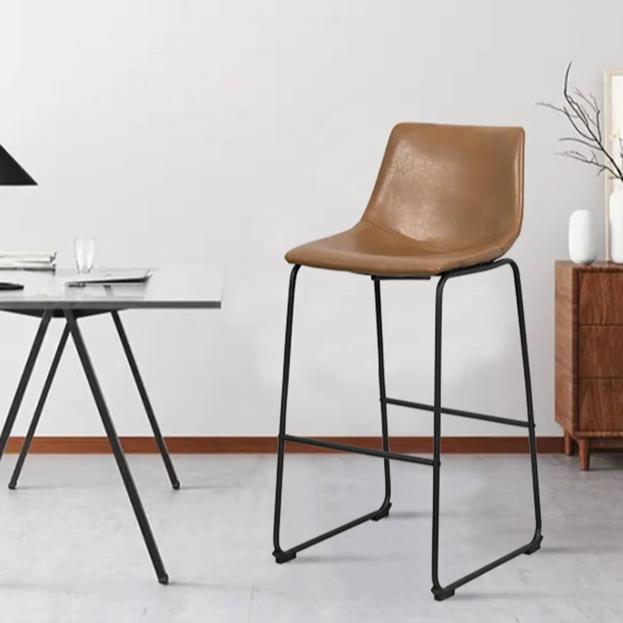 Modern Leather Counter Height Bar Stool with Metal Legs Image - 4