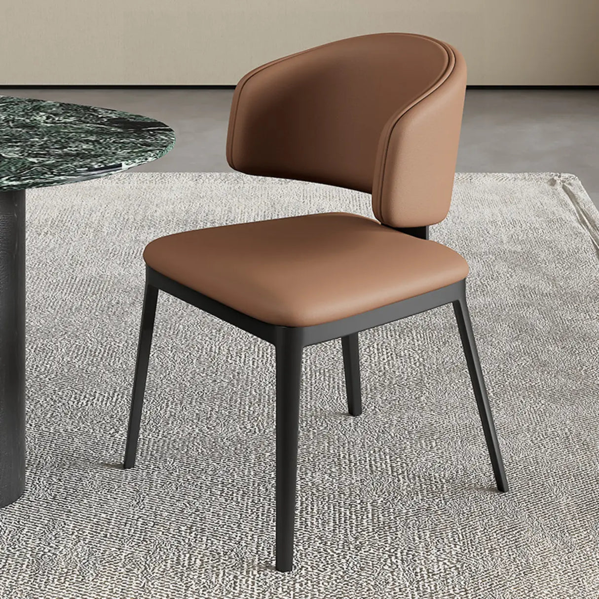 Modern Leather Curved Wingback Upholstered Dining Chairs Image - 7