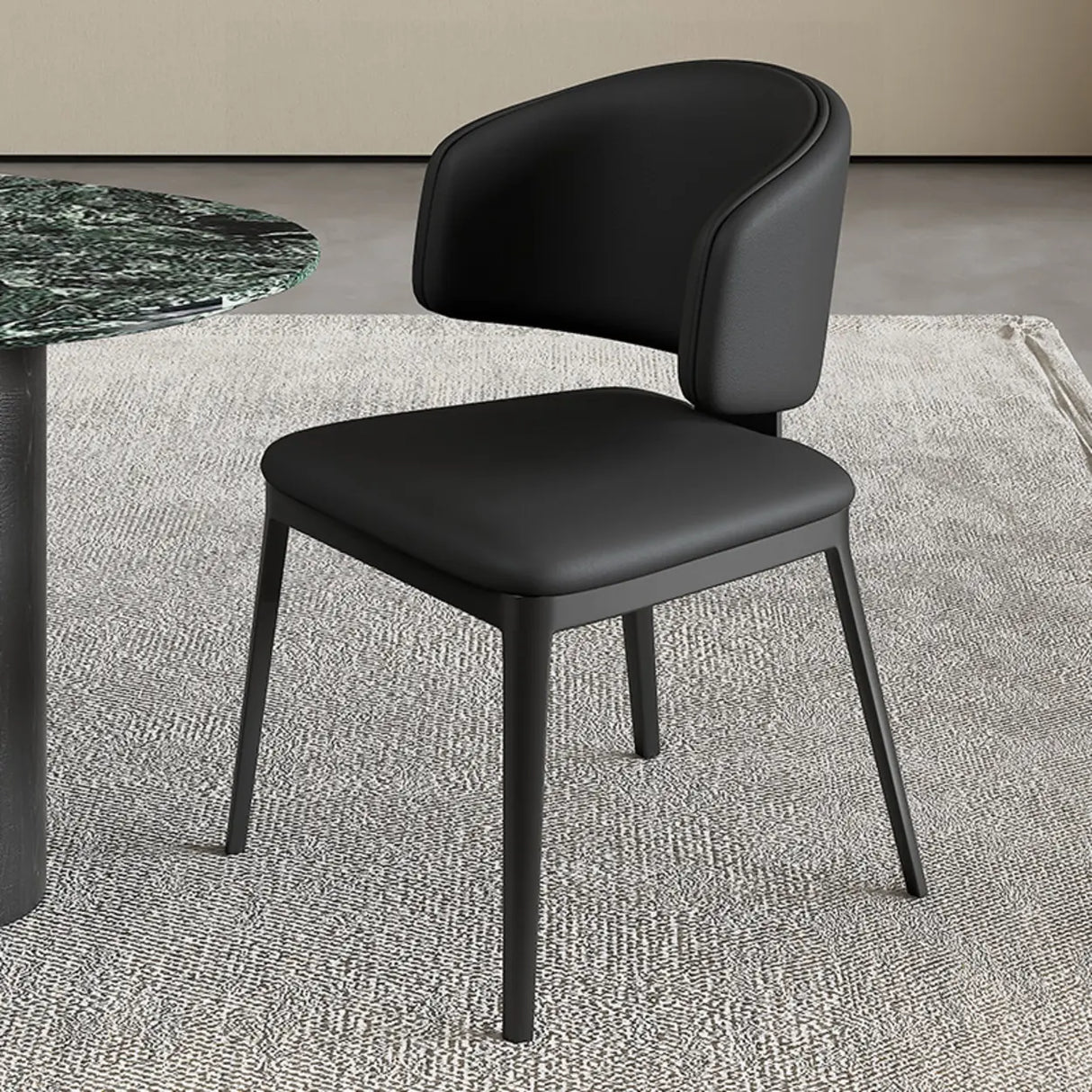 Modern Leather Curved Wingback Upholstered Dining Chairs Image - 9