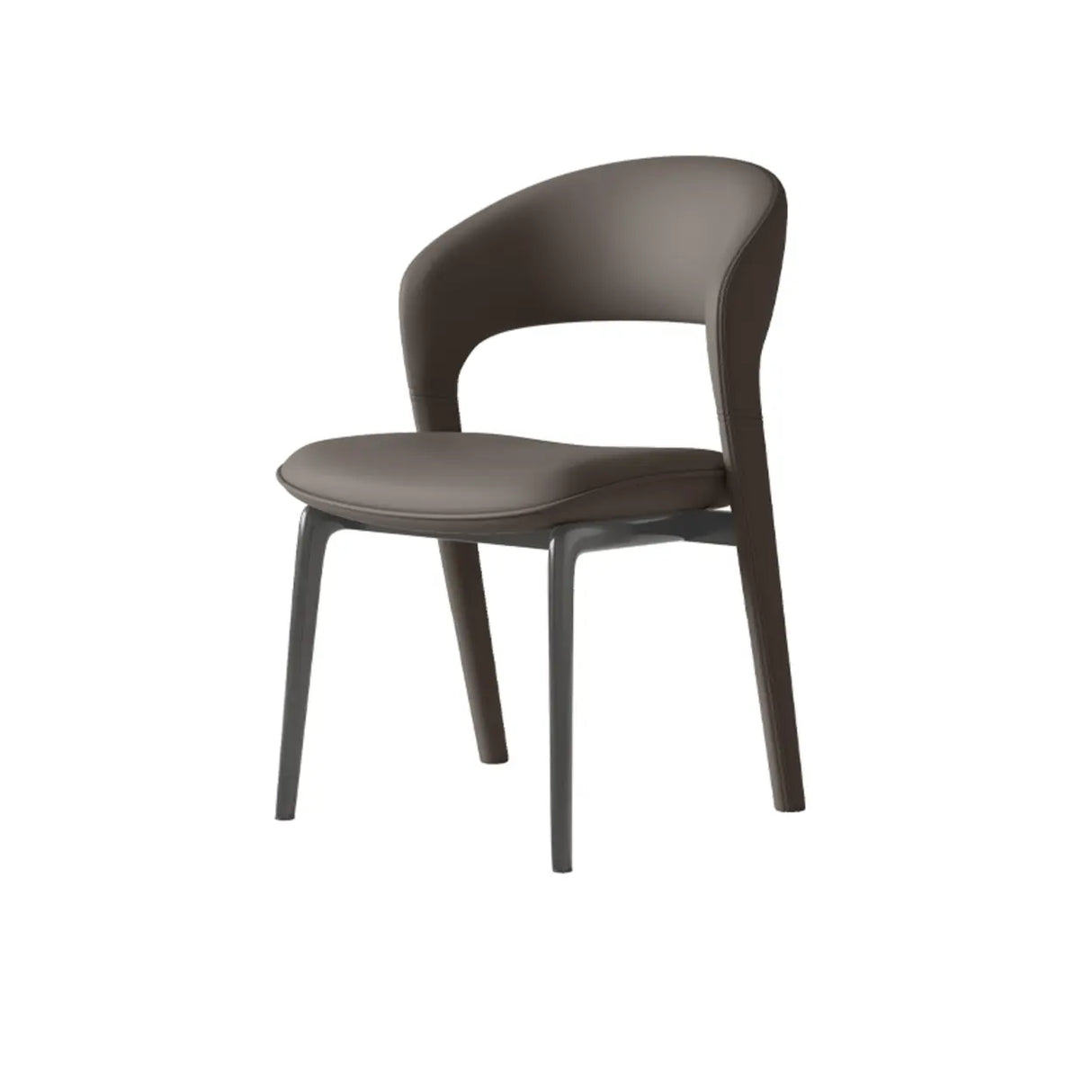 Modern Leather Ergonomic Curved Back Upholstered Dining Chair Image - 3
