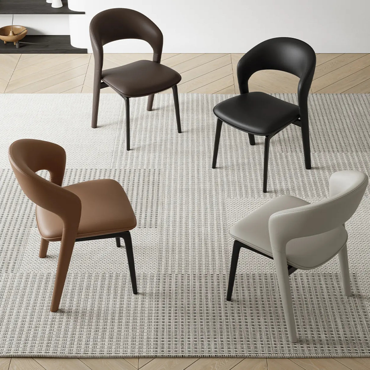 Modern Leather Ergonomic Curved Back Upholstered Dining Chair Image - 4