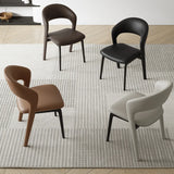 Modern Leather Ergonomic Curved Back Upholstered Dining Chair Image - 4