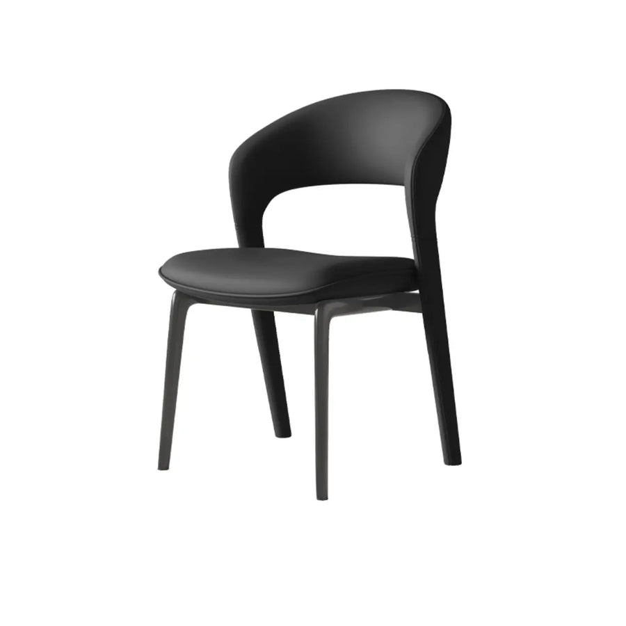 Modern ergonomic leather curved-back armless dining chair for a round table