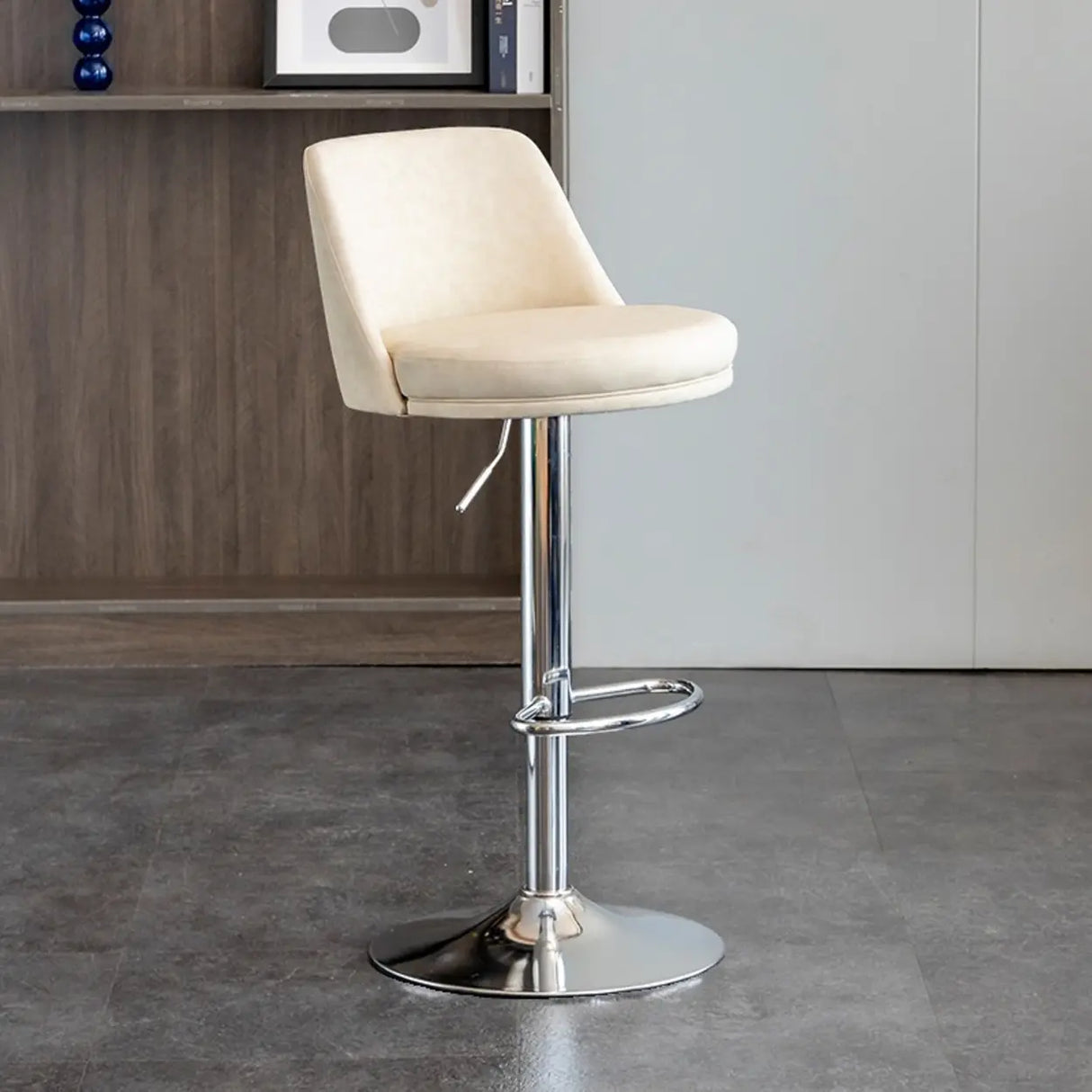 Modern Leather Low Back Footrest Adjustable Swivel Bar Stool Image - 3