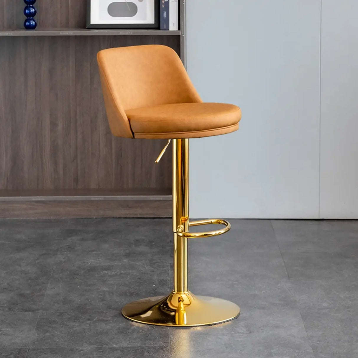 Modern Leather Low Back Footrest Adjustable Swivel Bar Stool Image - 6