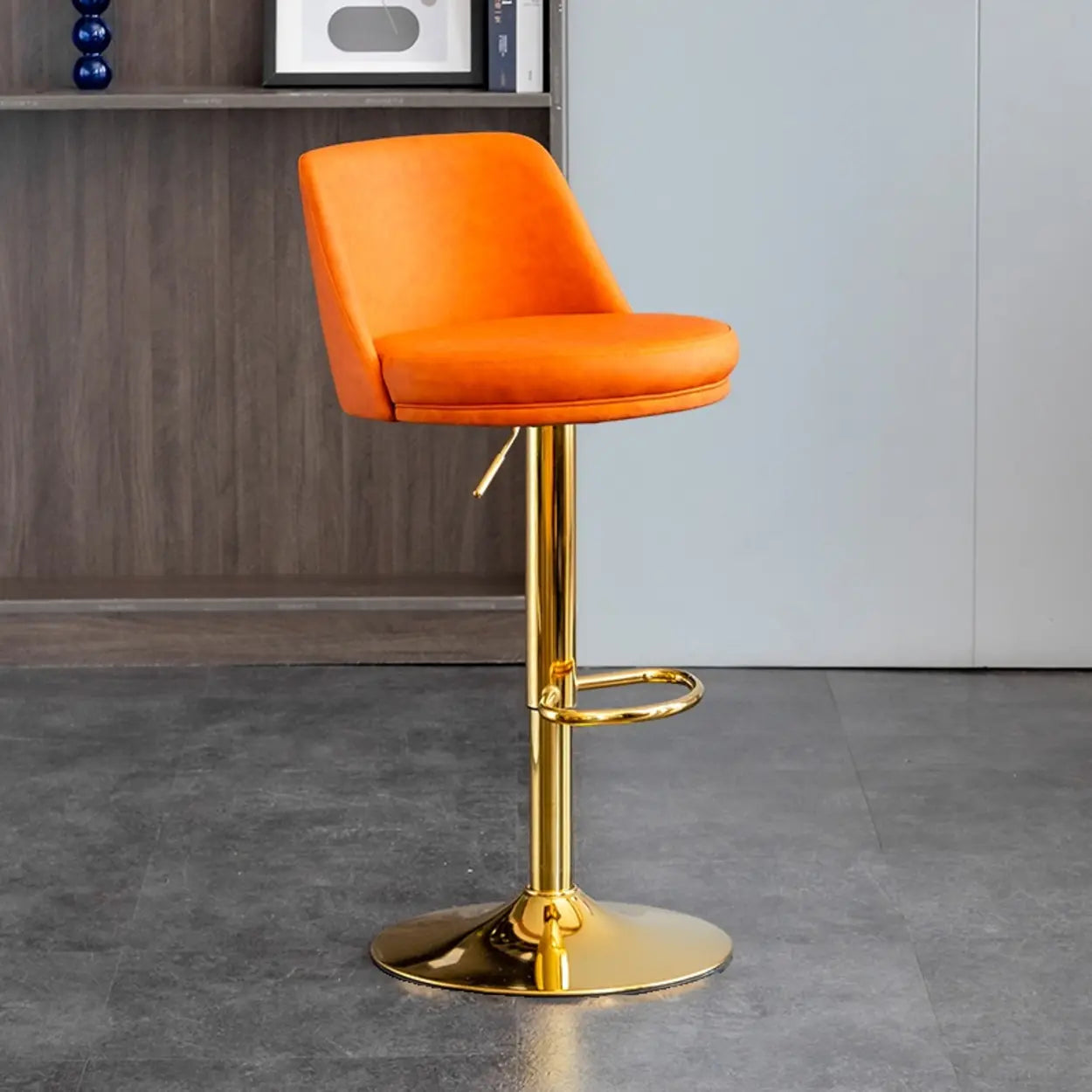 Modern Leather Low Back Footrest Adjustable Swivel Bar Stool Image - 7