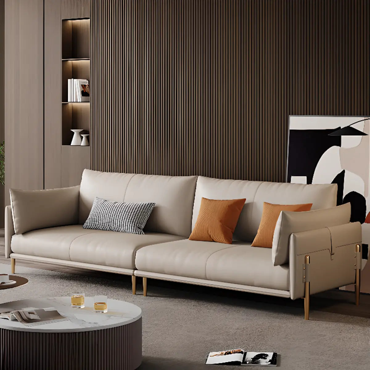 Modern Leather Metal Frame Reception Sofa with Arms Image - 1