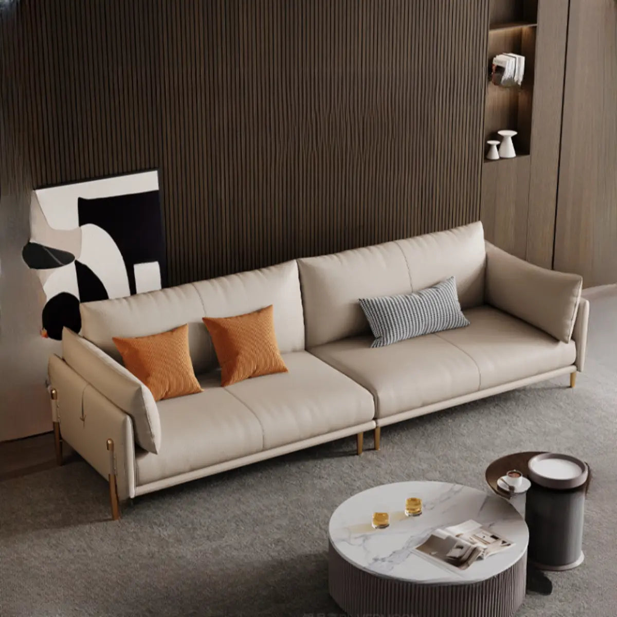 Modern Leather Metal Frame Reception Sofa with Arms Image - 4