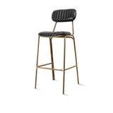 Modern Leather Metal Saddle Low Back Bar Stool With Footrest Image - 2