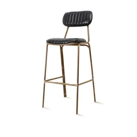 Modern Leather Metal Saddle Low Back Bar Stool With Footrest Image - 2