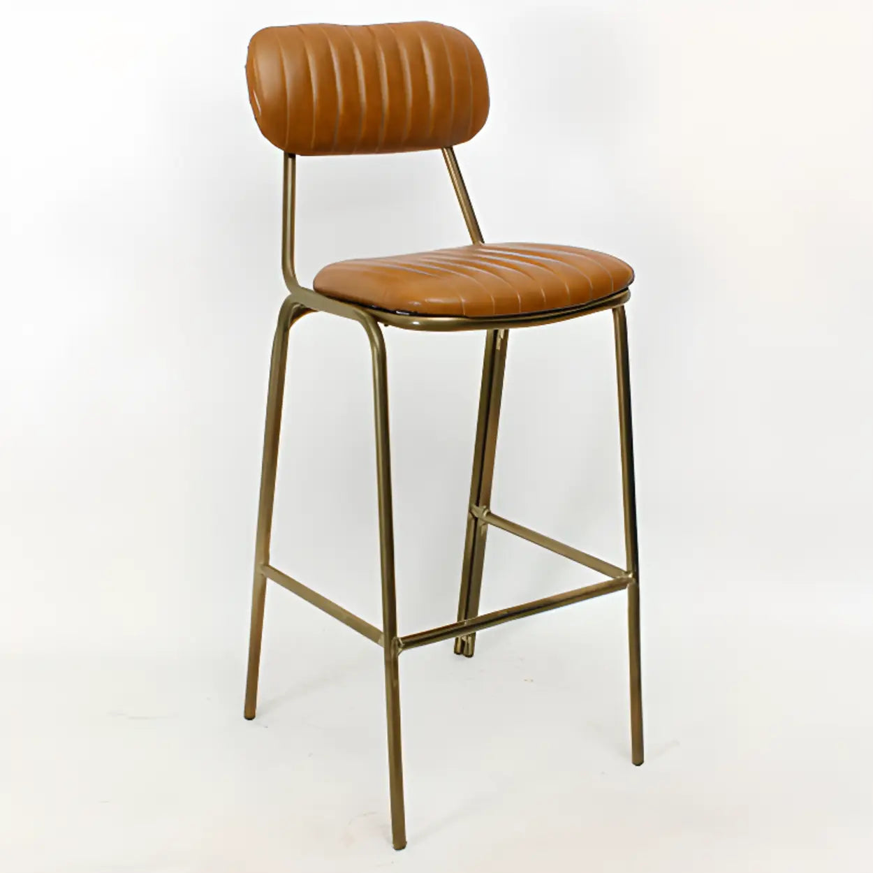 Modern Leather Metal Saddle Low Back Bar Stool With Footrest Image - 3