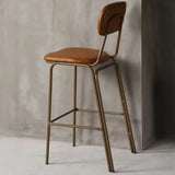 Modern Leather Metal Saddle Low Back Bar Stool With Footrest Image - 4