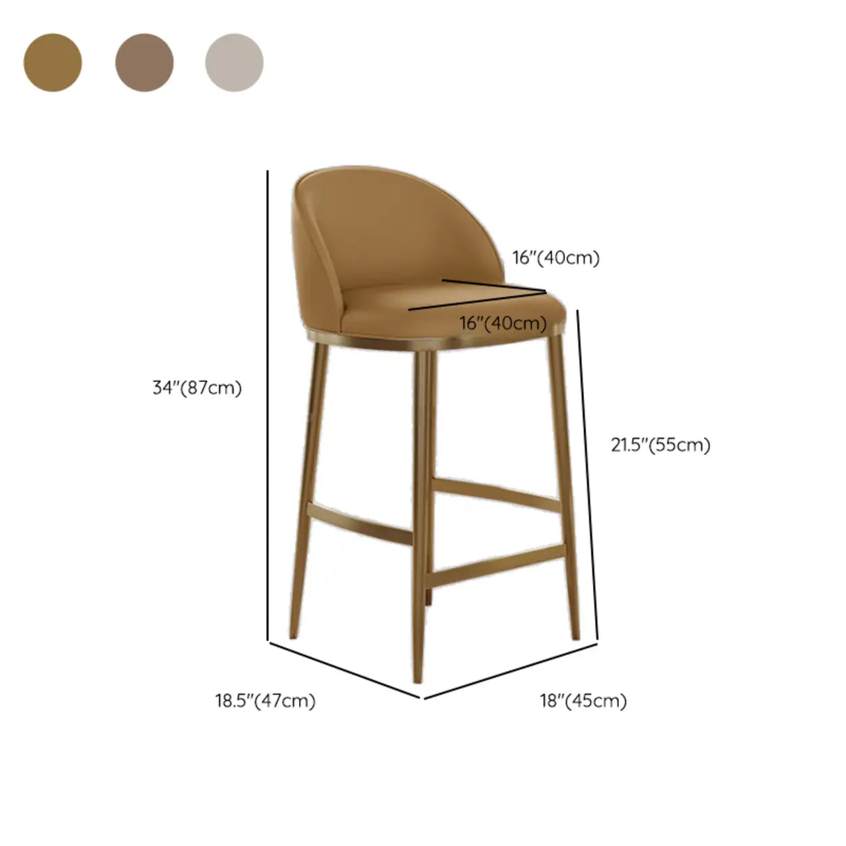 Modern Leather Padded Seat Low Back Counter Height Bar Stool 
