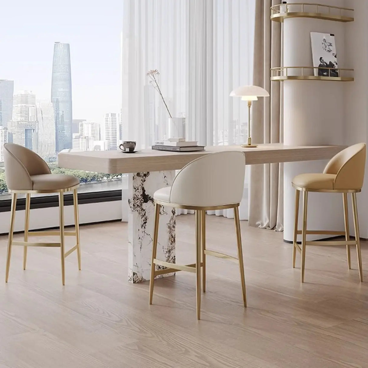 Modern Leather Padded Seat Low Back Counter Height Bar Stool Image - 4