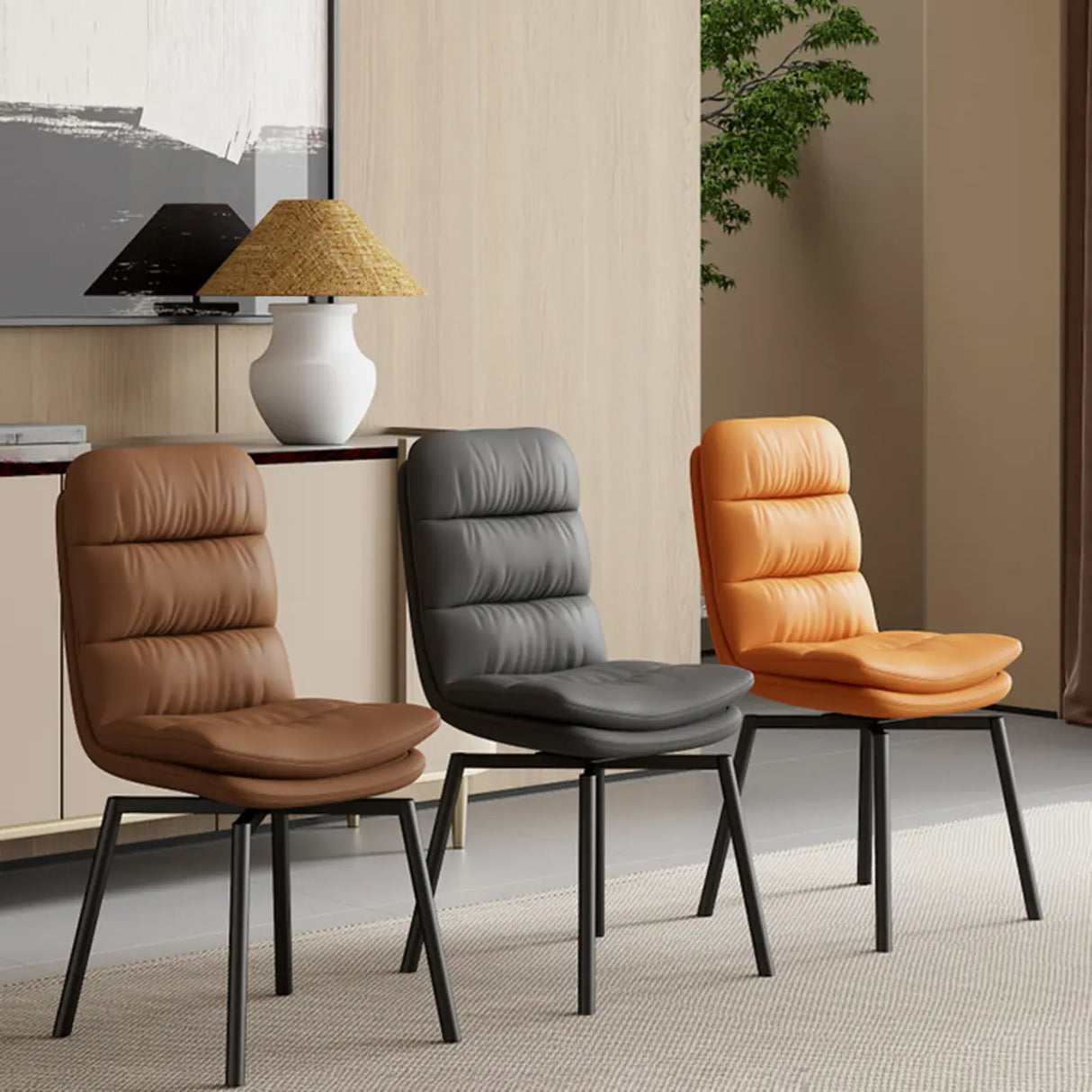 Modern Leather Padded Swivel Upholstered Dining Chair Image - 4