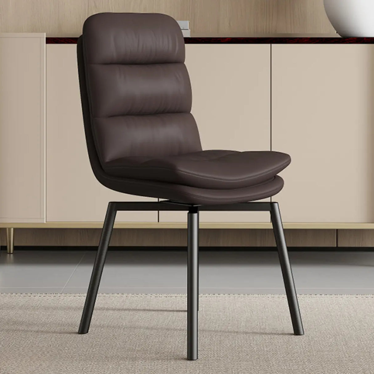 Modern Leather Padded Swivel Upholstered Dining Chair Image - 9