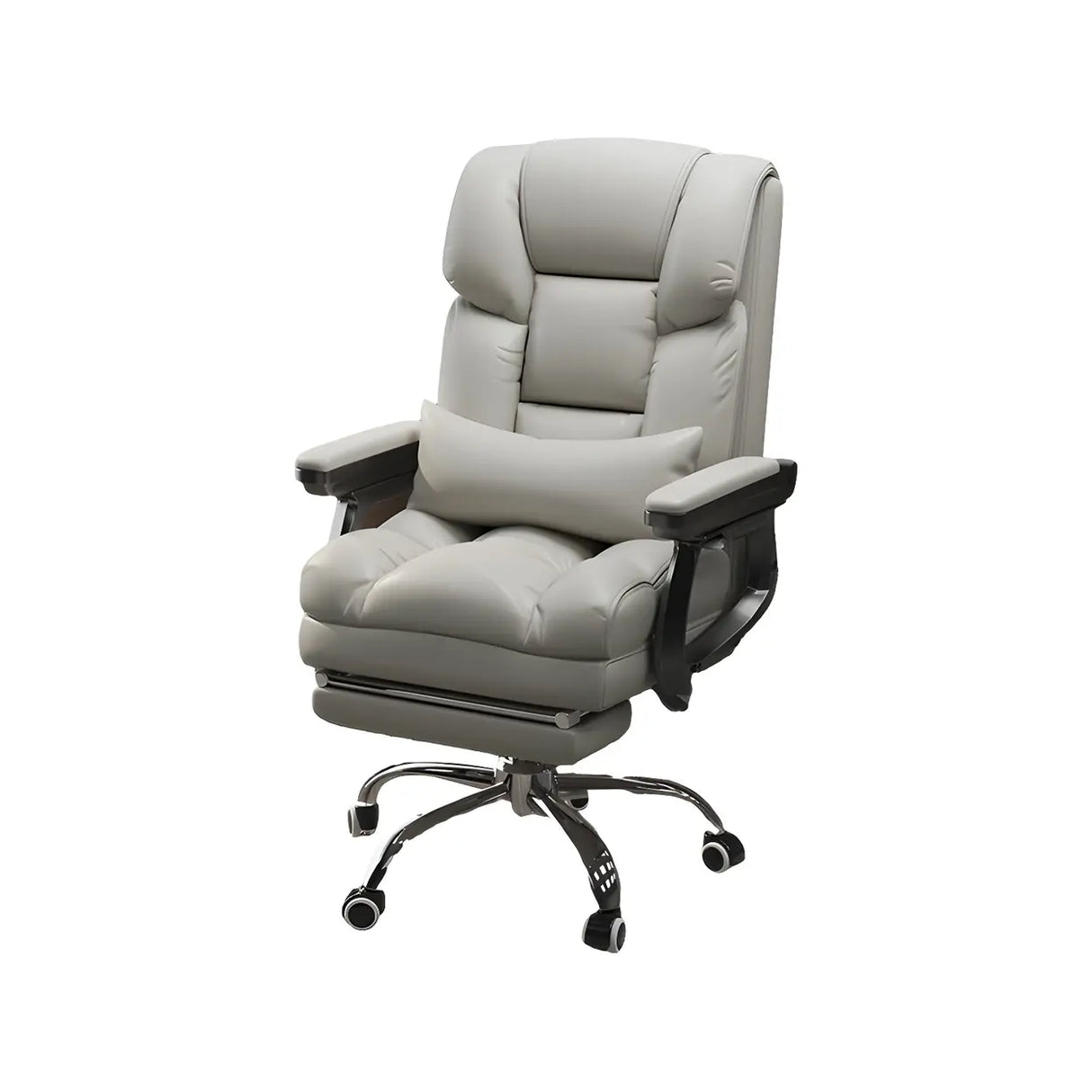 Modern Leather Reclining Steel Frame Grey Office Chair Image - 10
