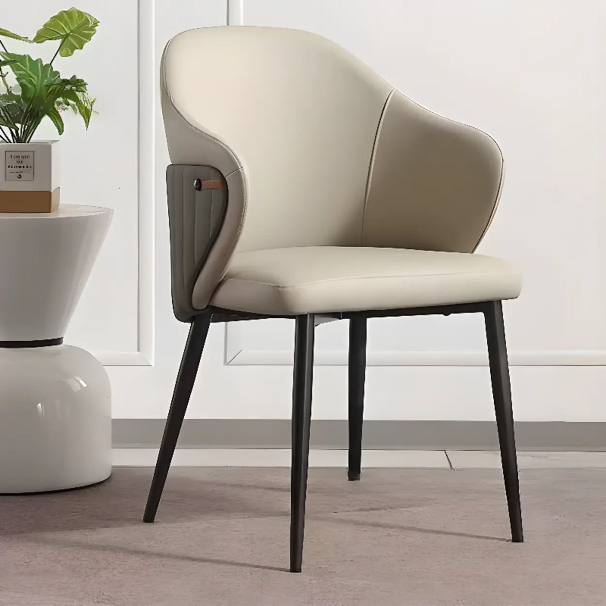 Modern Leather Solid Back Upholstered Dining Chair Image - 3