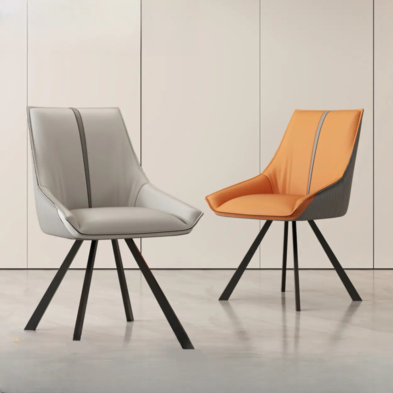 Modern Leather Upholstered Accent Dining Chair with Back Image - 1